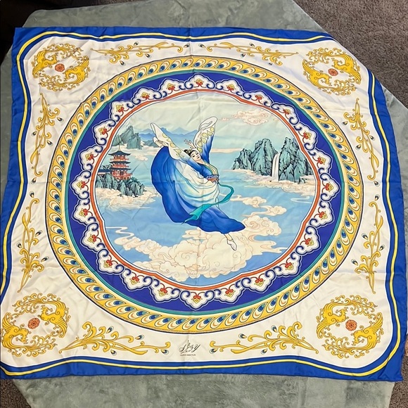 100% Silk Phoenix of the Sapphire World Scarf - Picture 3 of 3